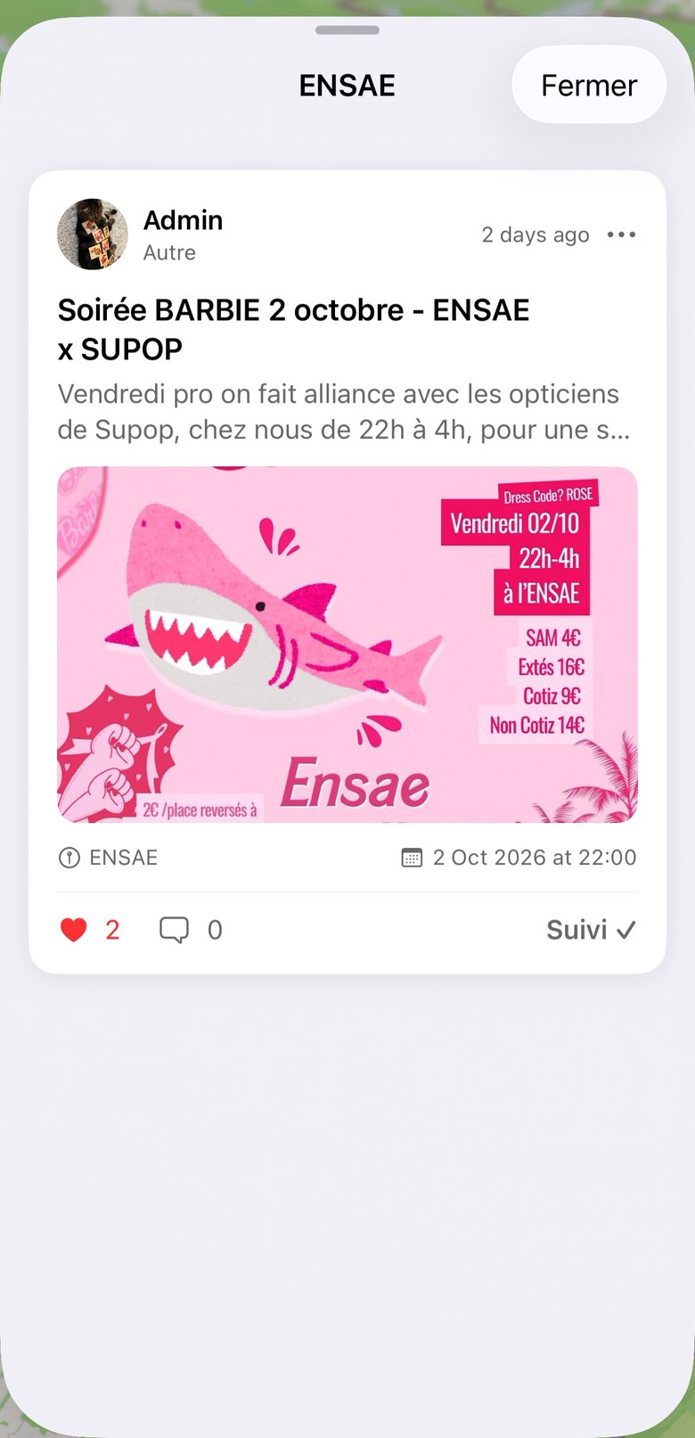 Fiche d'un événement dans l'app MySaclay